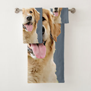Custom Golden Retriever Dog Personalized Drawn Bath Towel Set