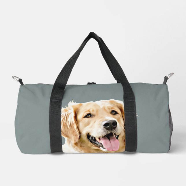 Custom Golden Retriever Dog Personalized Drawn Duffle Bag (Front)