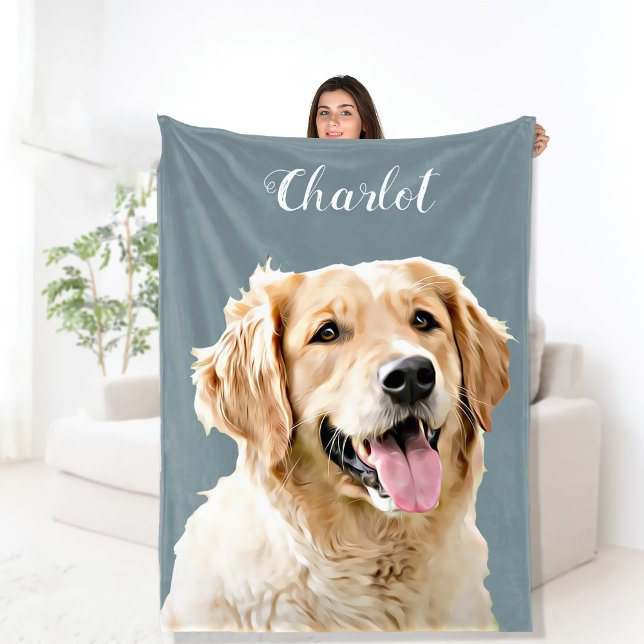 Custom Golden Retriever Dog Personalized Drawn Fleece Blanket (Creator Uploaded)