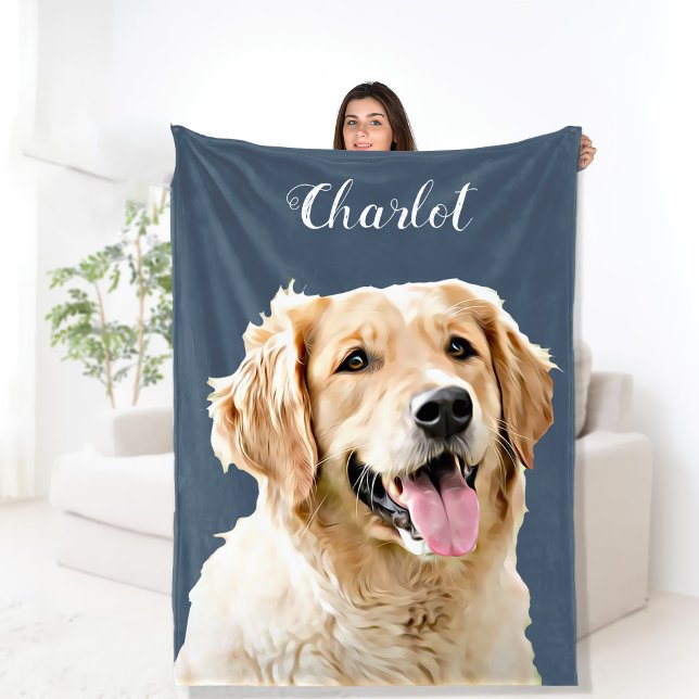 Custom Golden Retriever Dog Personalized Drawn Fleece Blanket (Creator Uploaded)