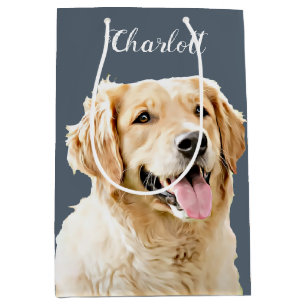 Custom Golden Retriever Dog Personalized Drawn Medium Gift Bag
