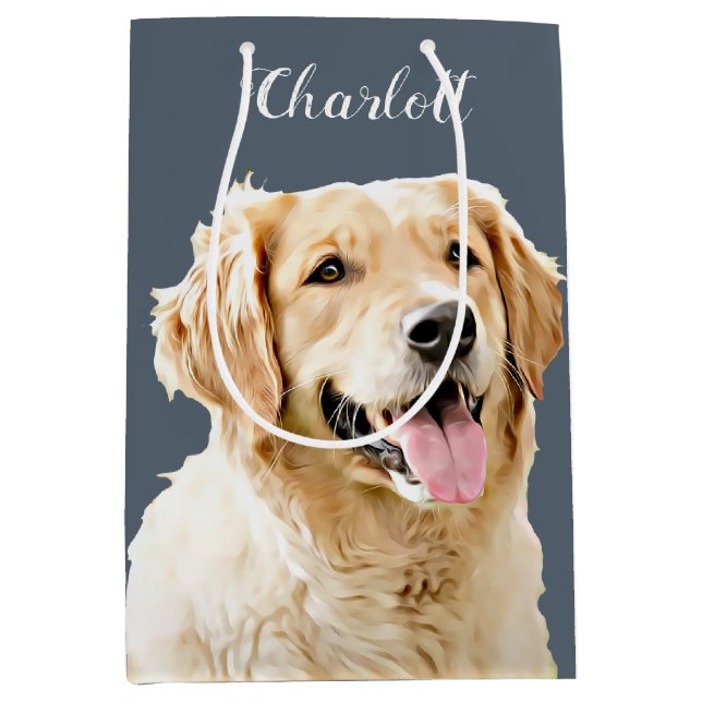 Custom Golden Retriever Dog Personalized Drawn Medium Gift Bag (Front)