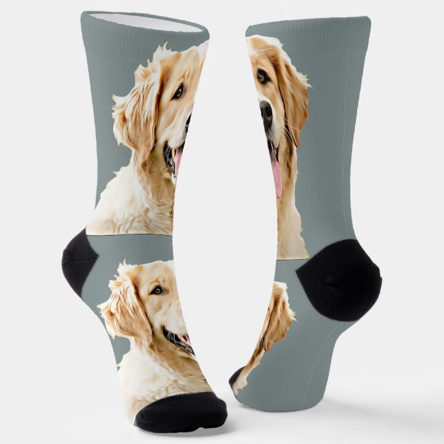 Custom Golden Retriever Dog Personalized Drawn Socks (Angled)