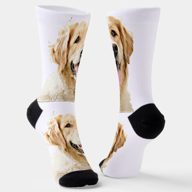 Custom Golden Retriever Dog Personalized Drawn Socks (Angled)