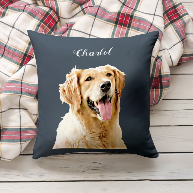 Custom Golden Retriever Dog Personalized Drawn Throw Pillow (Creator Uploaded)