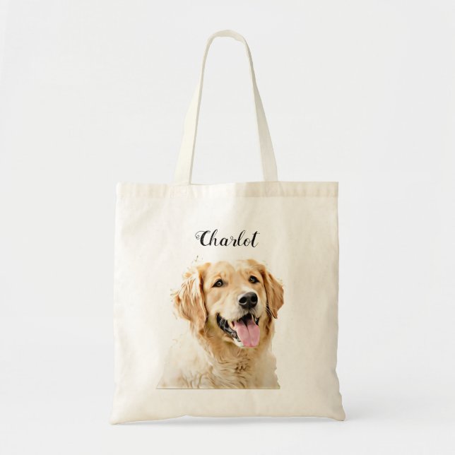 Custom Golden Retriever Dog Personalized Drawn Tote Bag (Front)