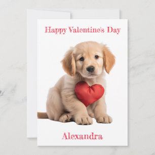 Custom Golden Retriever Puppy Heart Valentine Holiday Card