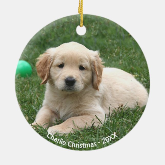 Custom Golden Retriever Puppy Photo Ceramic Ornament (Back)