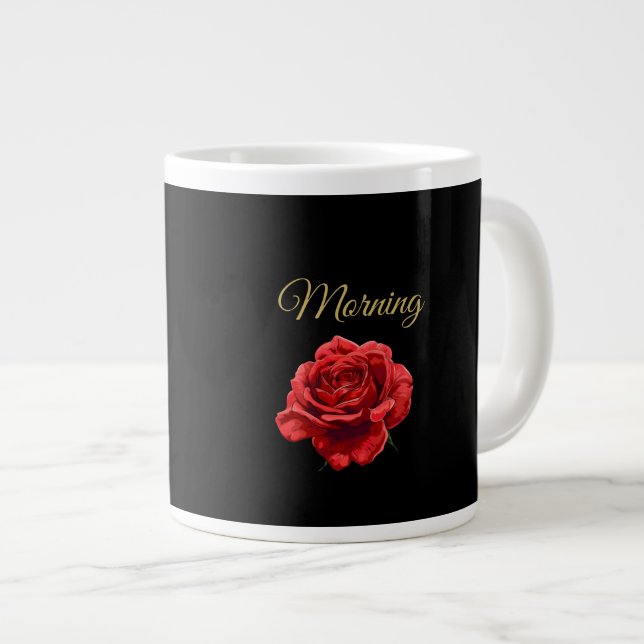 Custom Golden Script Elegant Red Rose Personalized Large Coffee Mug (Front Right)