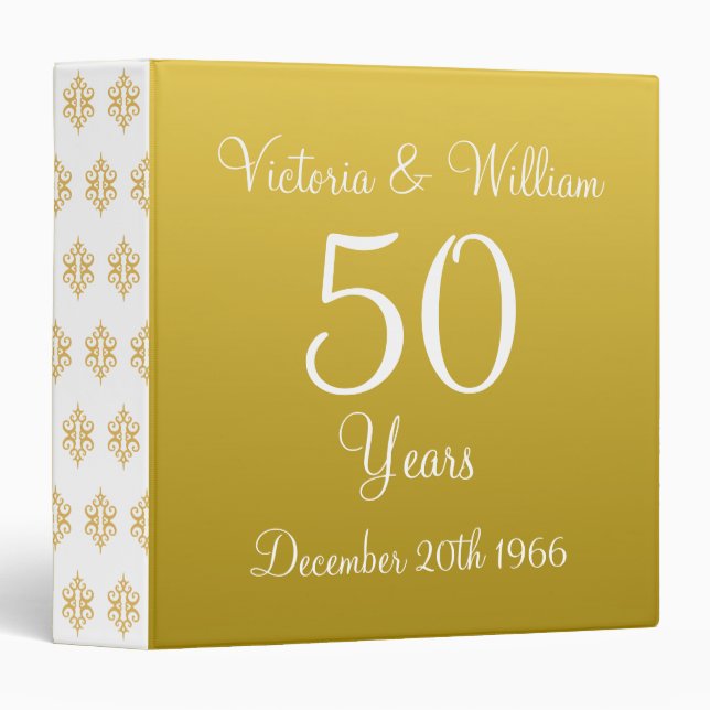 Custom Golden Wedding Anniversary Scrapbook Gift Binder (Front/Spine)