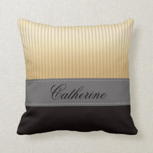 Custom Golden Yellow Stripes Grey Black Pattern Throw Pillow