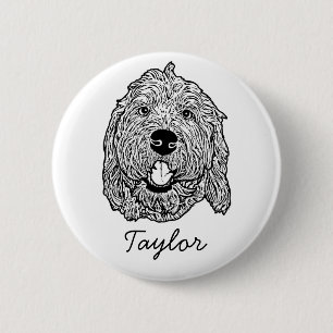 Custom Goldendoodle Dog Personalized Drawing 2 Inch Round Button