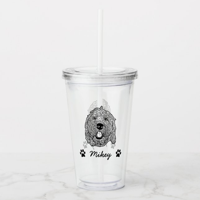 Custom Goldendoodle Dog Personalized Drawing Acrylic Tumbler (Front)