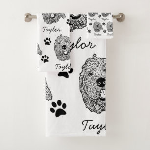 Custom Goldendoodle Dog Personalized Drawing Bath Towel Set