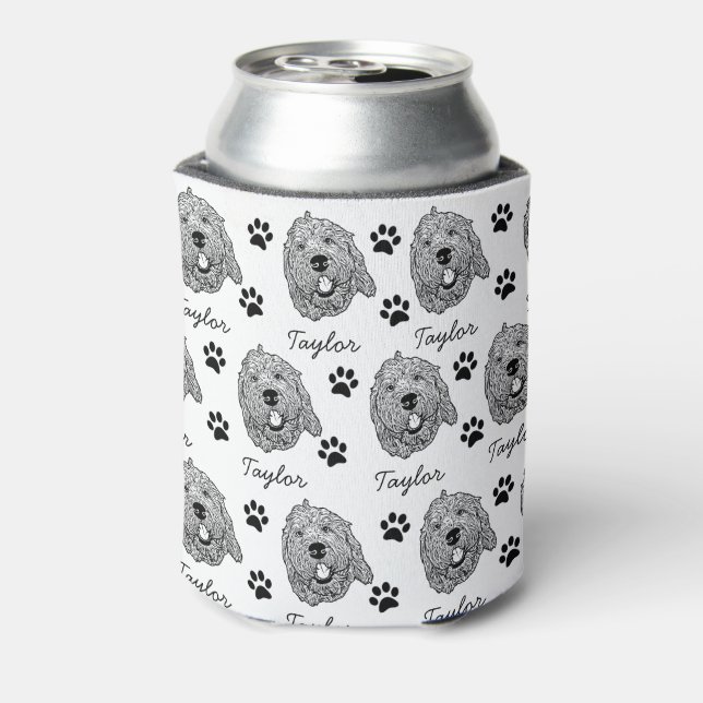 Custom Goldendoodle Dog Personalized Drawing Can Cooler (Can Back)