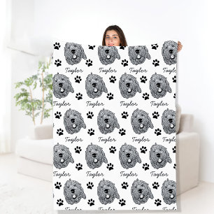 Custom Goldendoodle Dog Personalized Drawing Fleece Blanket