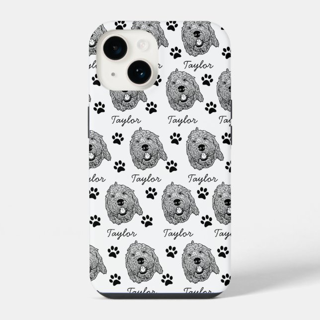 Custom Goldendoodle Dog Personalized Drawing iPhone Case (Back)