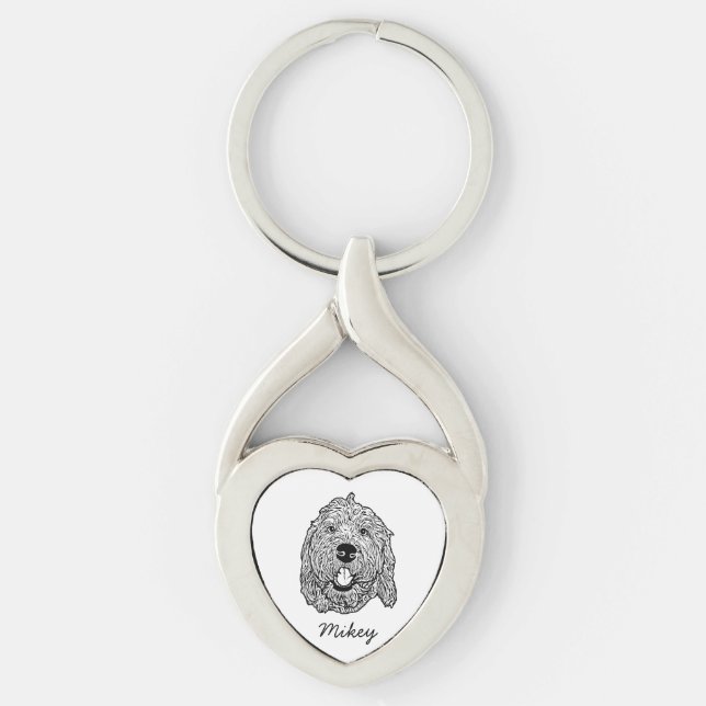 Custom Goldendoodle Dog Personalized Drawing Keychain (Front)