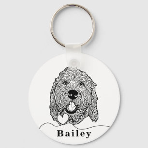 Custom Goldendoodle Dog Personalized Drawing Keychain