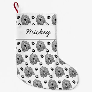 Custom Goldendoodle Dog Personalized Drawing Small Christmas Stocking