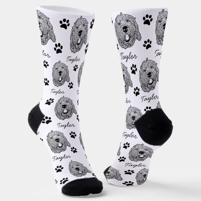 Custom Goldendoodle Dog Personalized Drawing Socks (Angled)
