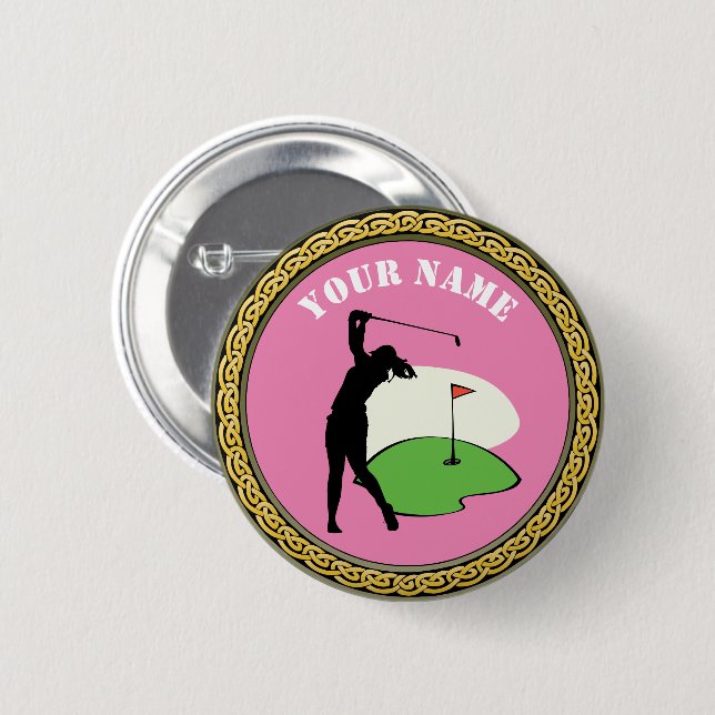 Custom Golf - Add Name - pink 2 Inch Round Button (Front & Back)