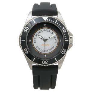 Custom Golf Ball Sports Golfer Quote Black Orange Watch