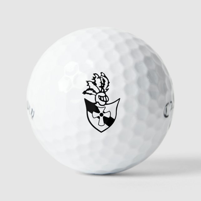 Custom Golf Balls w/ TG Crest in Black & White (Front)