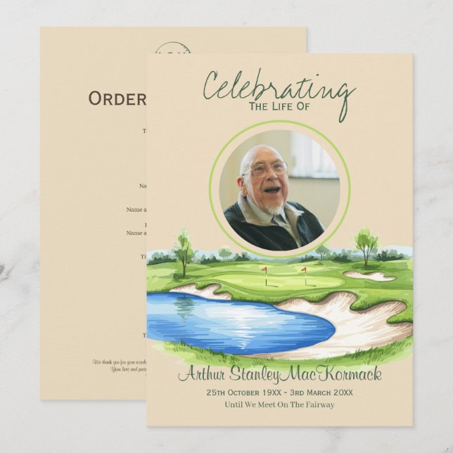 Custom Golf Celebration of Life Memorial Funeral Program (Front/Back)