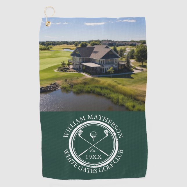 Custom Golf Club Name And Photo Emerald Green Golf Towel (Front)