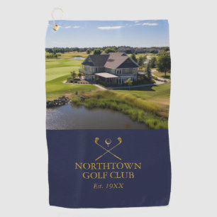 Custom Golf Club Name And Photo Navy Blue And Gold Towel