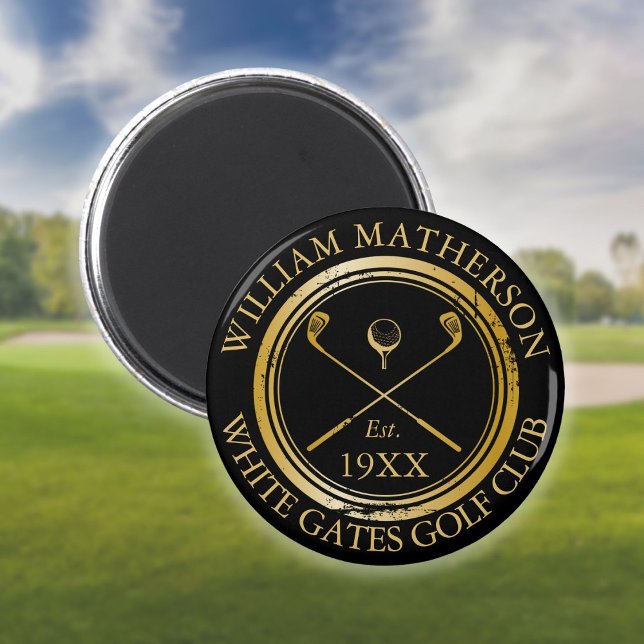 Custom Golf Club Name Retro Stamp Black And Gold Magnet (Creator Uploaded)