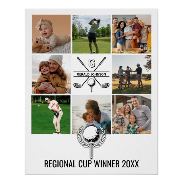 Custom Golf Collage with Monogram Design Poster (Front)