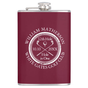 Custom Golf Hole in One Classic Burgundy Hip Flask