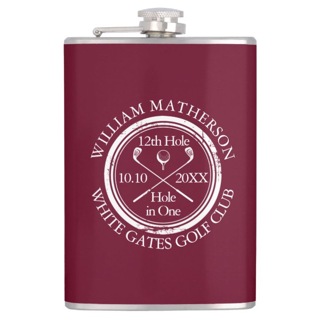 Custom Golf Hole in One Classic Burgundy Hip Flask (Front)