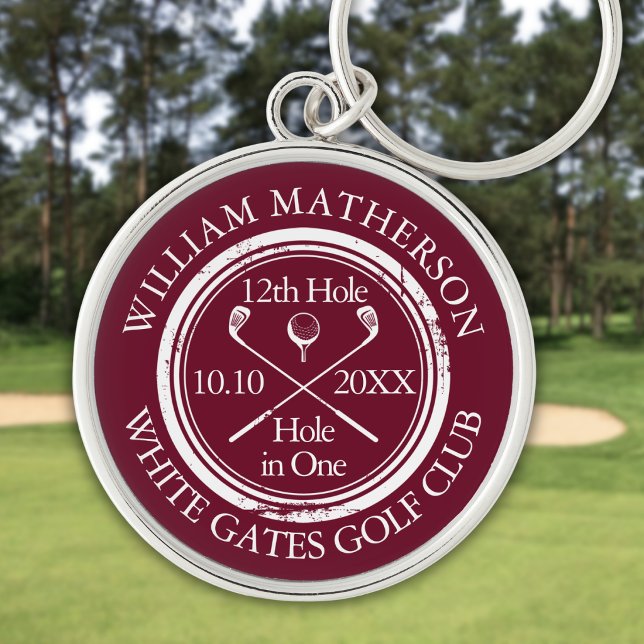 Custom Golf Hole in One Classic Burgundy Keychain (Custom Golf Hole in One Classic Burgundy Keychain)