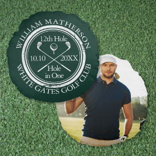 Custom Golf Hole in One Photo Emerald Green Round Pillow