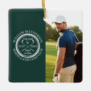 Custom Golf Hole in One Photo Golfer Emerald Ceramic Ornament