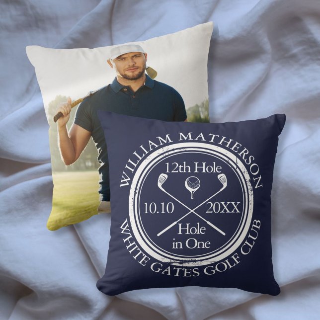 Custom Golf Hole in One Photo Navy Blue Throw Pillow (Custom Golf Hole in One Photo Navy Blue Throw Pillow)