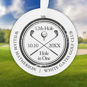 Custom Golf Hole In One Retro Black And White Ornament