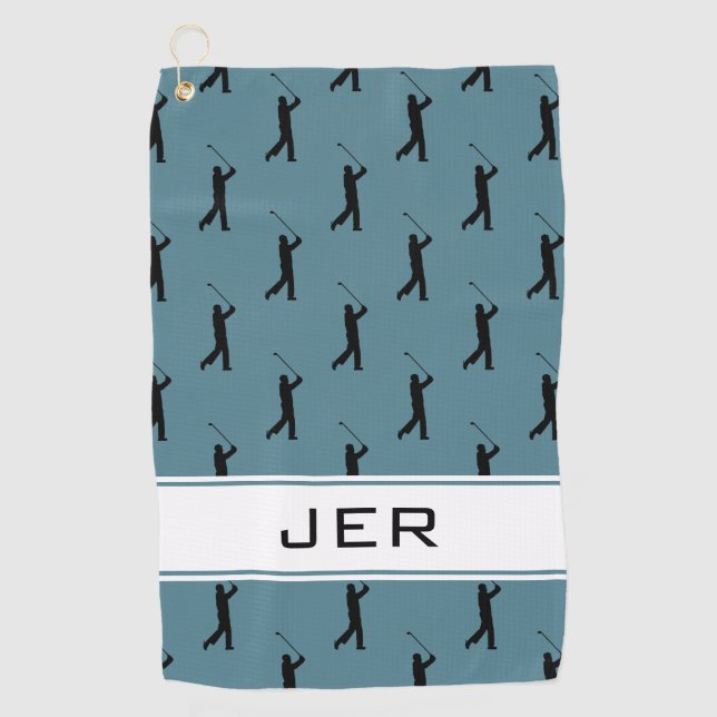 Custom Golf Monogrammed Golfer Pattern Turquoise Golf Towel (Front)