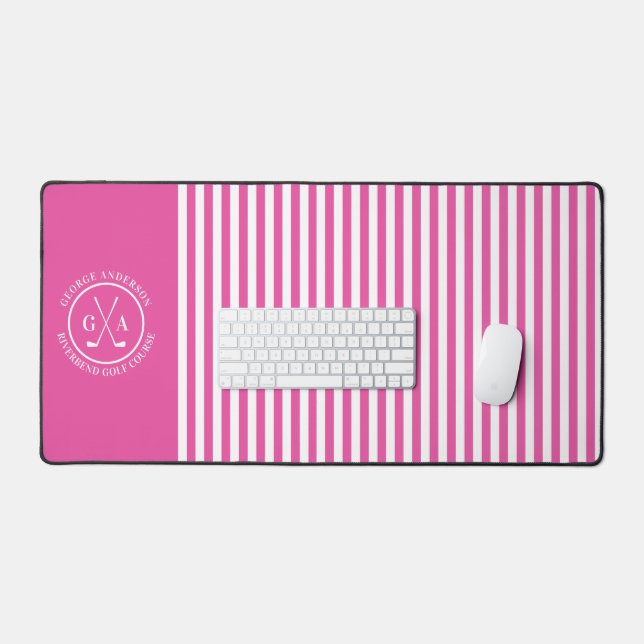 Custom Golf Multi Monogram pink striped simple Desk Mat (Keyboard & Mouse)