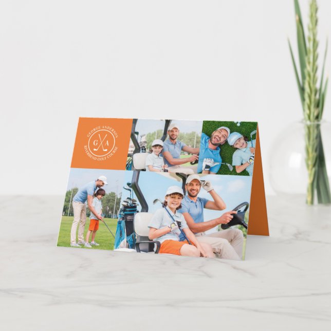 Custom Golf Multi Photo Monogram Fathers Day Card (Front)