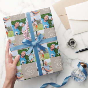 Custom Golf Multi Photo Monogram Fathers Day Wrapping Paper