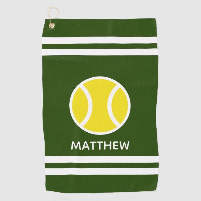 Custom golf towel with name and tennis ball logo (Front)