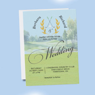 Custom Golf Wedding Invite Watercolor Golf Course 