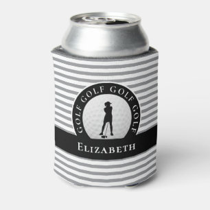 Custom Golfer Monogrammed Name Grey Black Sports C Can Cooler