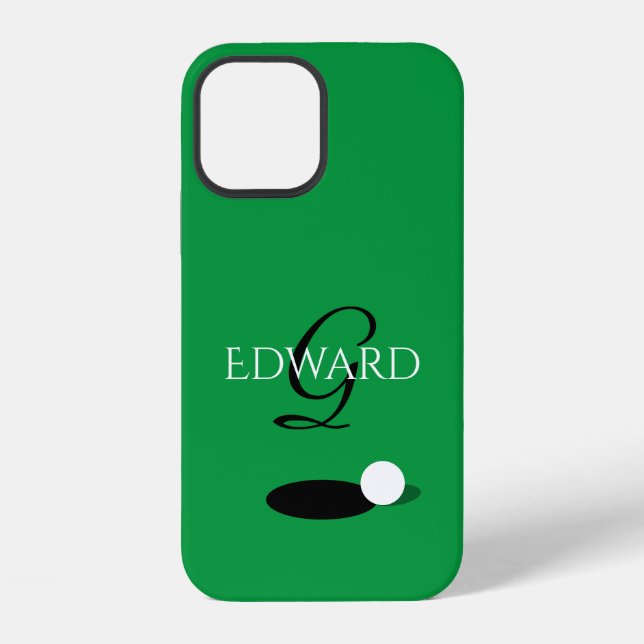 Custom golfer name monogram green golf ball iPhone case (Back)