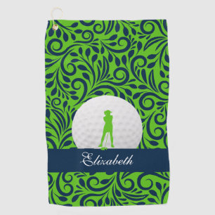 Custom Golfer Silhouette Green & Blue Pattern Golf Towel