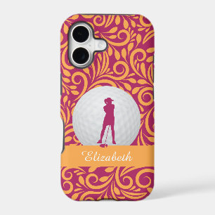 Custom Golfer Silhouette Pink Orange Pattern Name